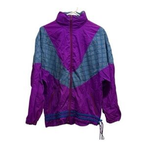 Vintage Reebok 90s Windbreaker Jacket Purple Teal Colorblock Nylon Zip Up
